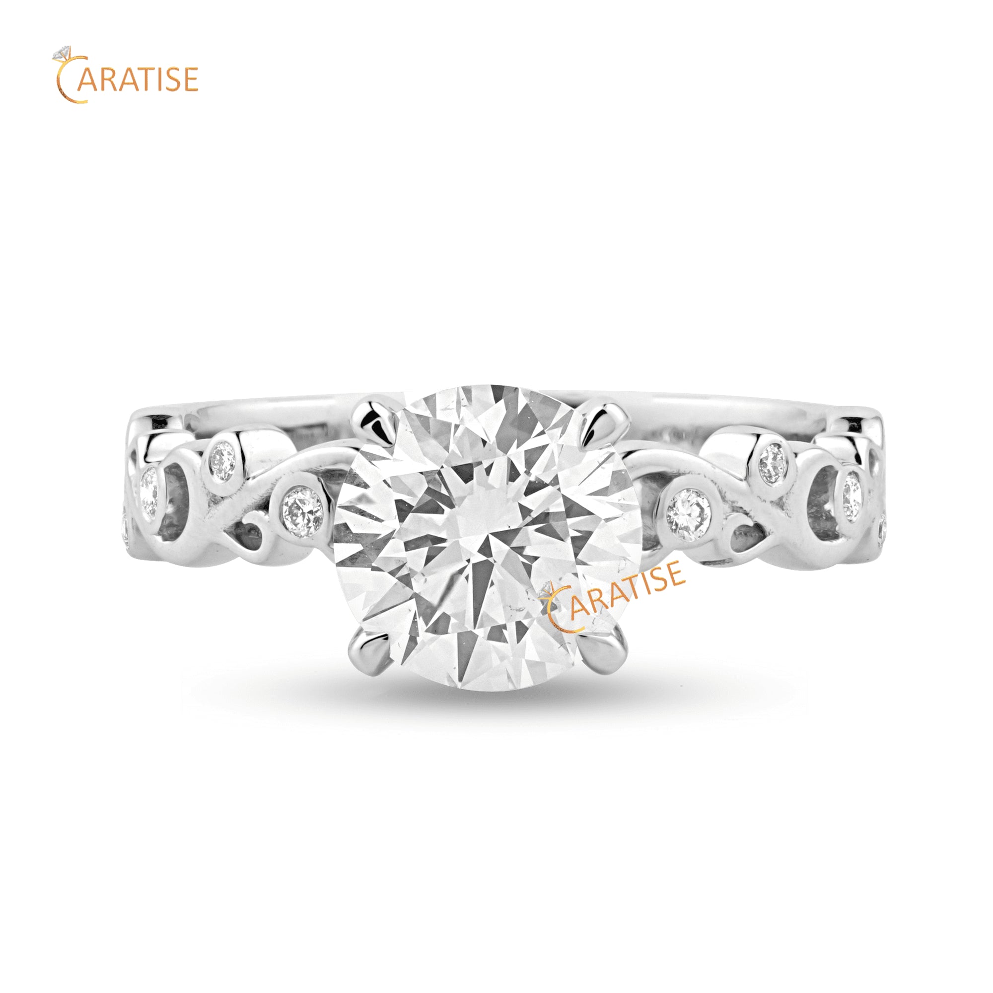 2.09 TDW Round Cut Diamond Engaement Ring 925 Silver