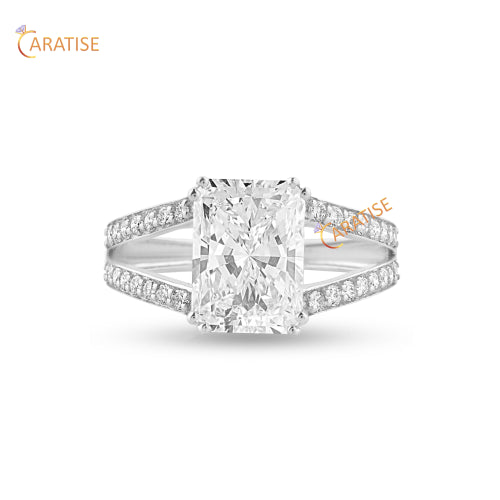 3.27 TDW Radiant & Round Cut Diamond Engagement Ring 925 Silver