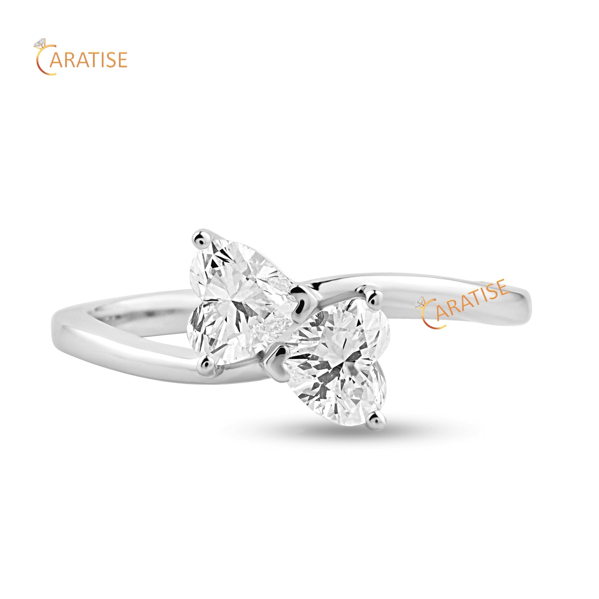 1.10 TDW Heart Diamond Ring | 925 Silver | Promise Ring For Her | Uniting Two Hearts