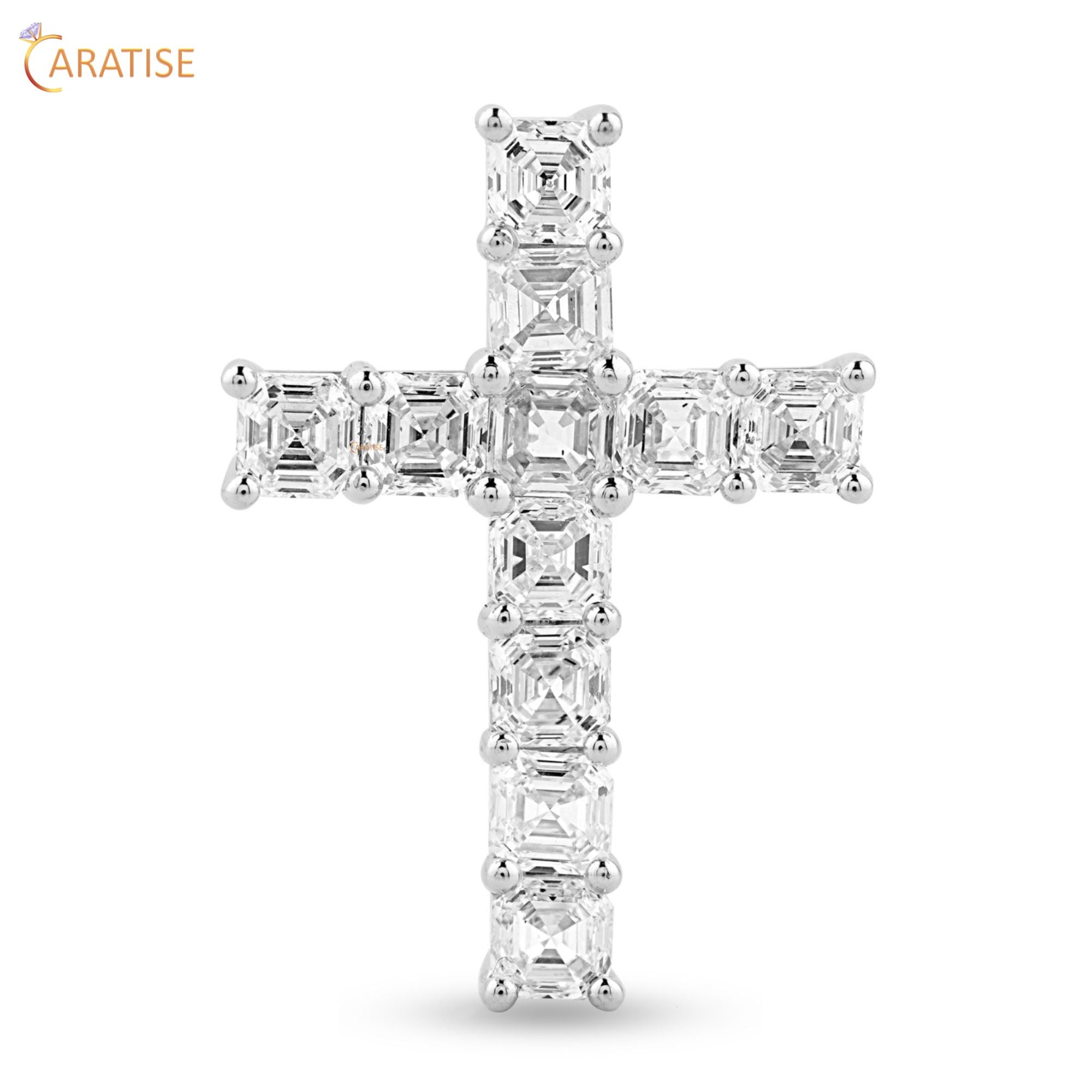 1.46 TDW Asscher Cut Diamond Cross Pendant 925 Silver