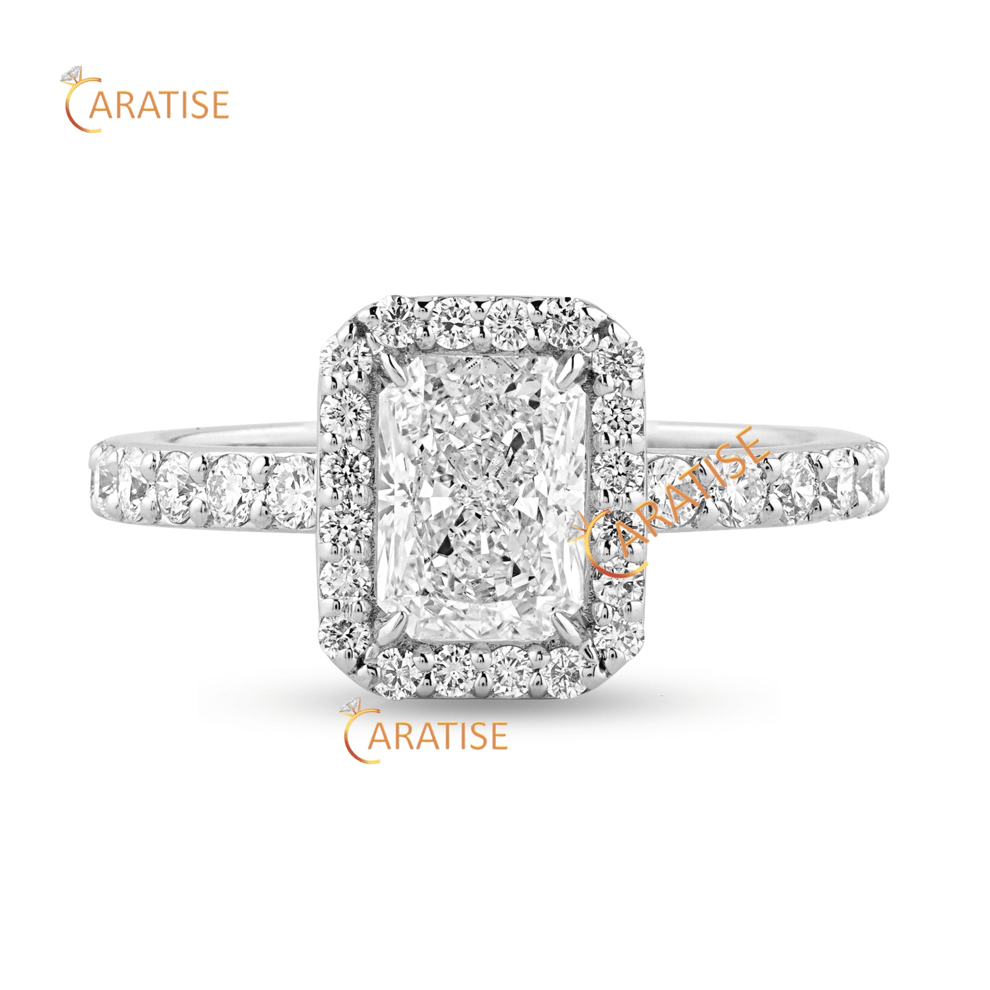 2.01 TDW Radiant & Round Cut Moissanite Diamond Halo Ring 925 Silver
