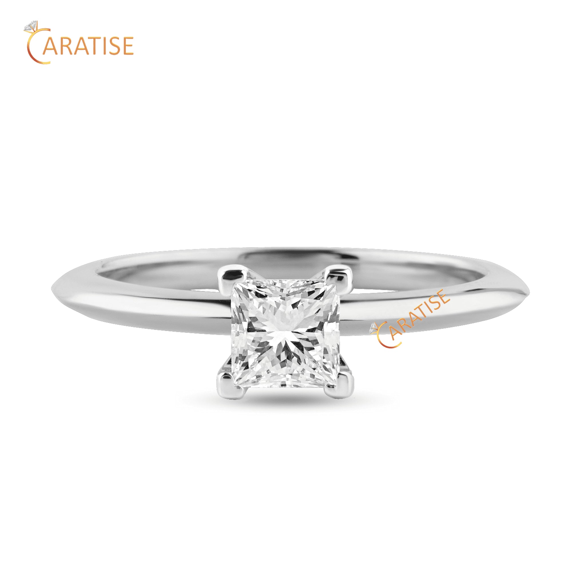 0.75 TDW Princess Cut Diamond Solitaire Ring 925 Silver