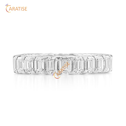 2.00 TDW Emerald Cut Diamond Eternity Band 925 Silver