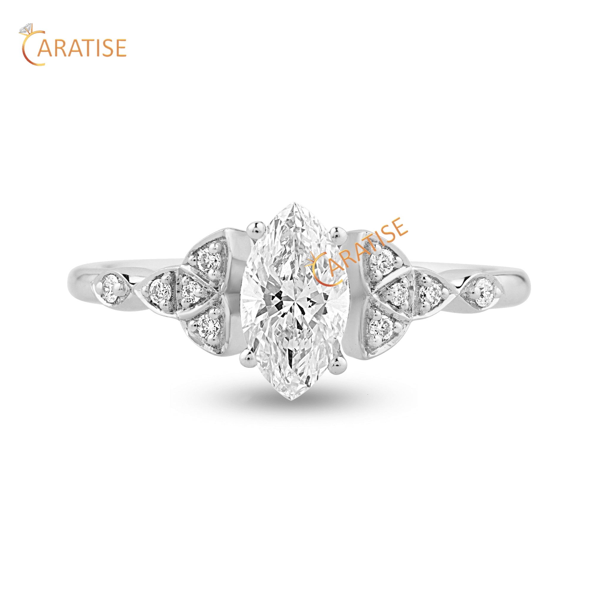 0.77 TDW Marquise & Round Cut Diamond Engagement Ring 925 Silver