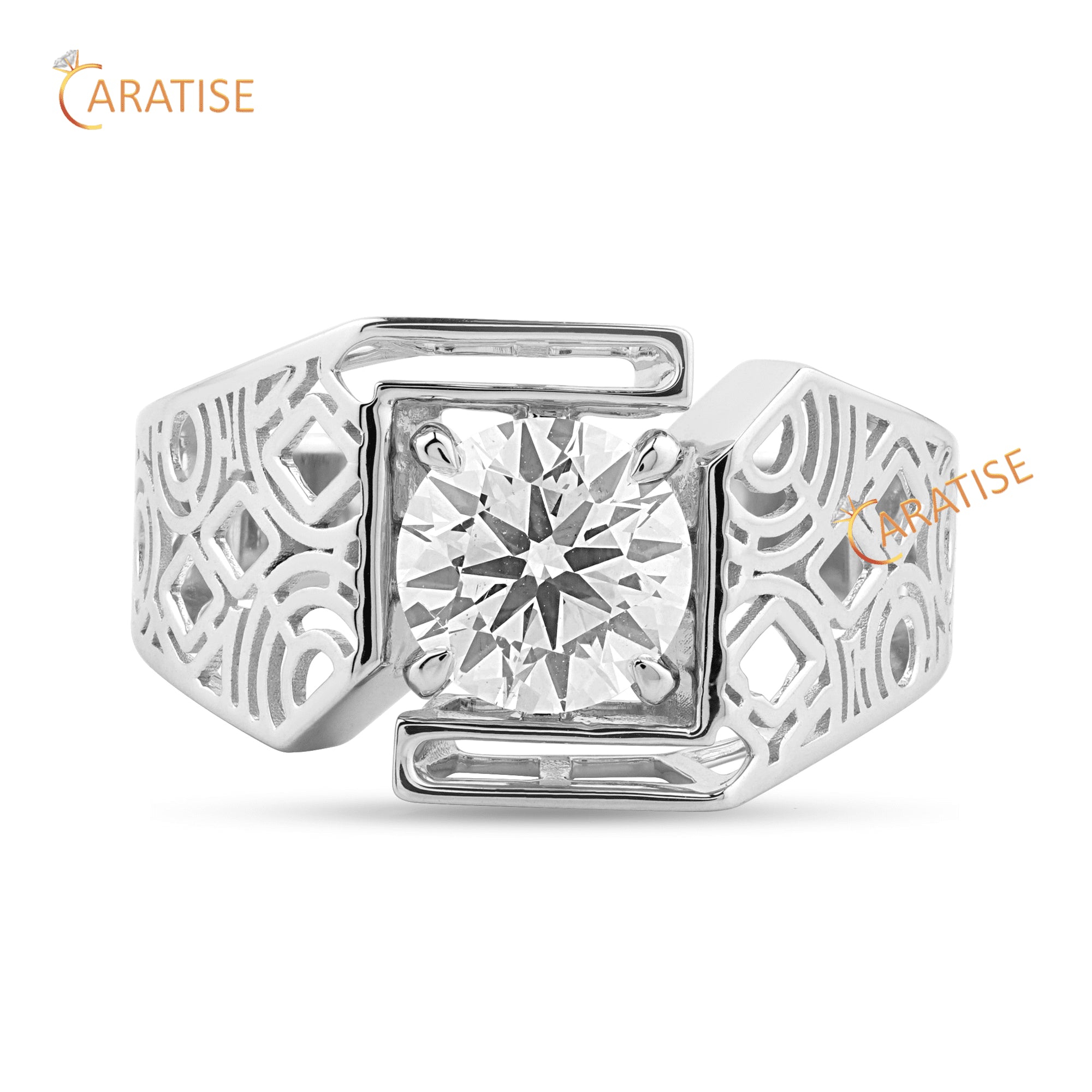 2.00 TDW Round Cut Diamond Men's Engagement Ring 925 Silver