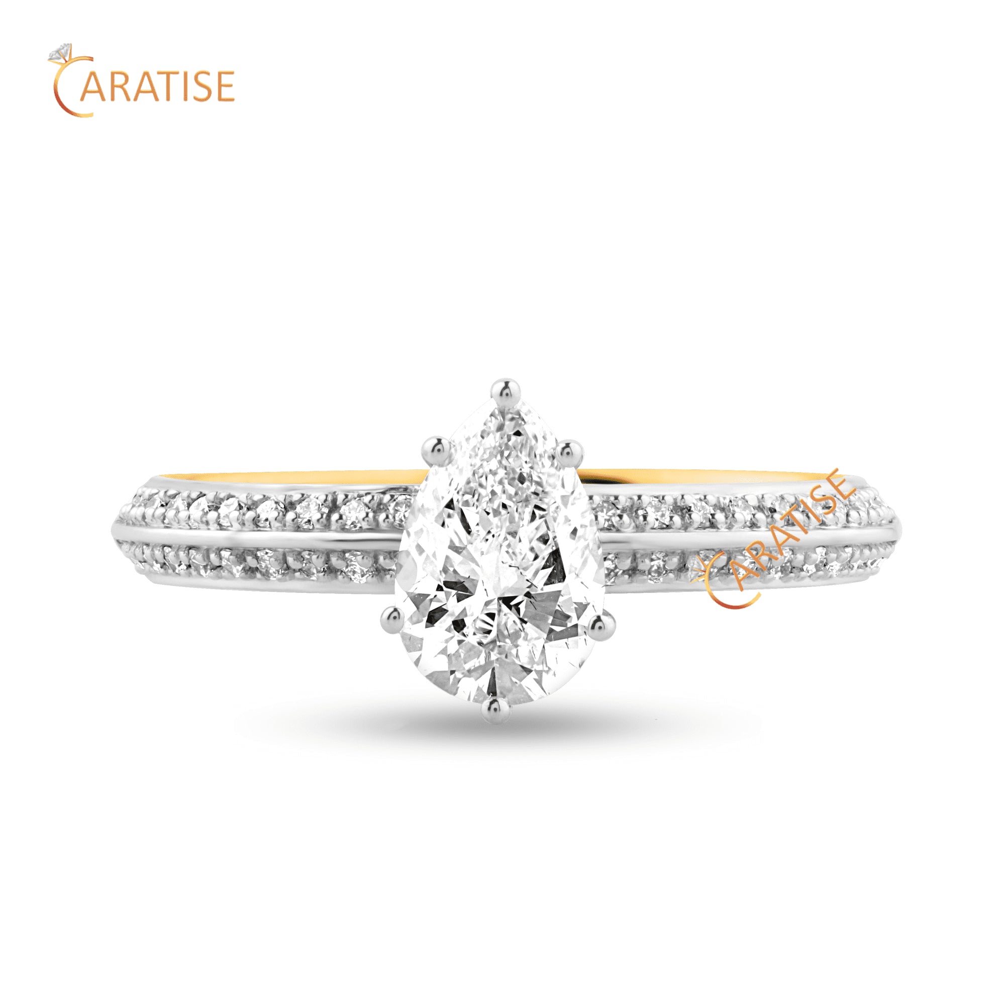 0.96 TDW Pear & Round Cut Diamond Engagement Ring 925 Silver