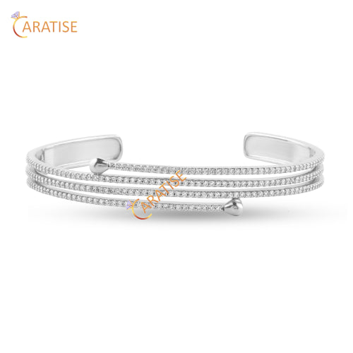 1.93 TDW Round Cut Diamond Bangle Bracelet 925 Silver