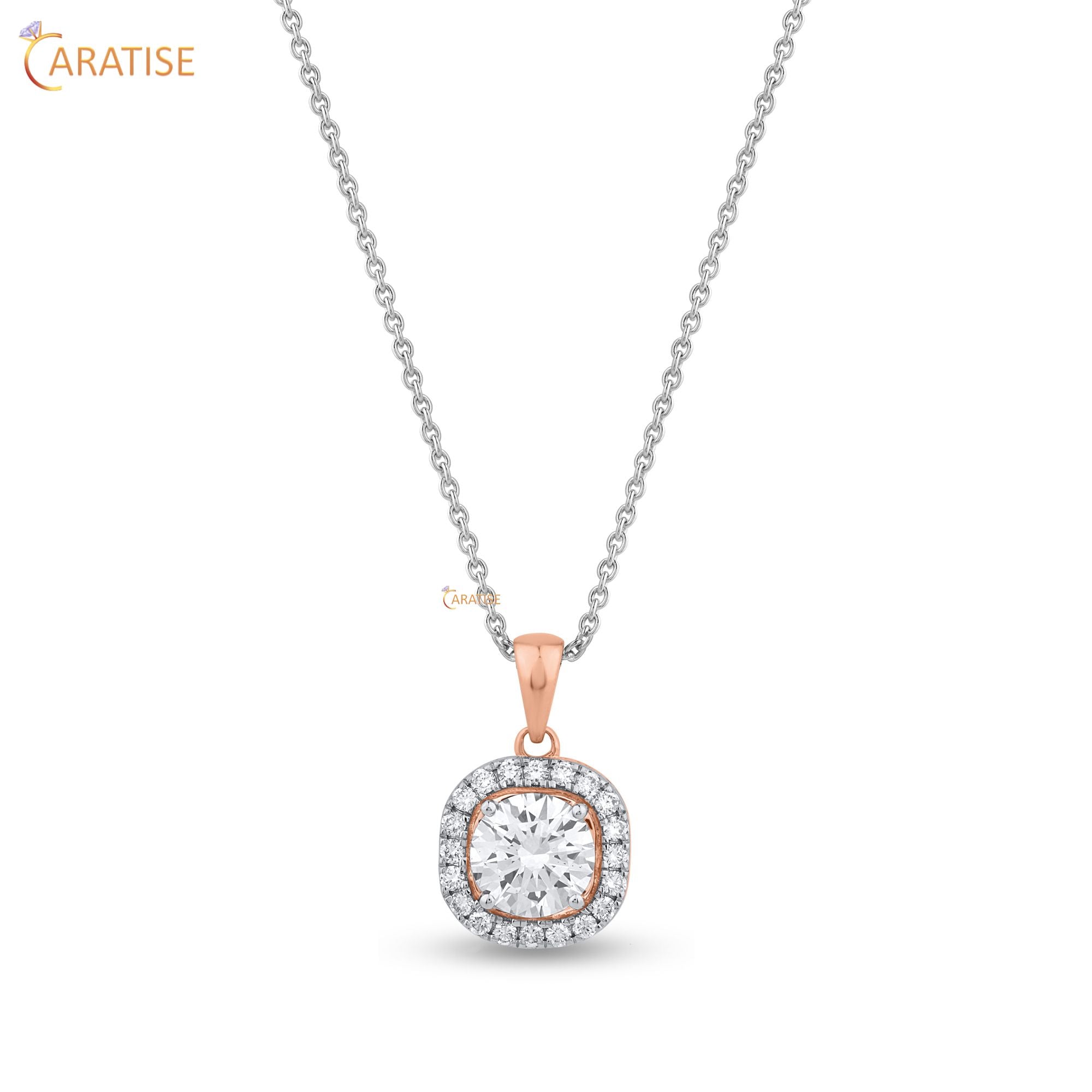 1.72 TDW Round Cut Diamond Pendant With Chain 925 Silver