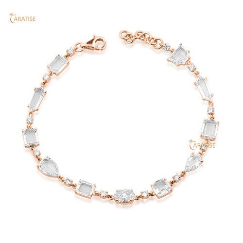 3.76 TDW Rose Cut,Round & Oval Cut Diamond Bracelet 925 Silver