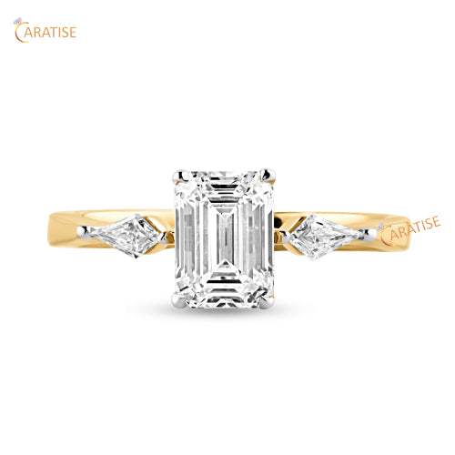 1.93 TDW Emerald & Kite Cut Diamond Three Stone Ring 925 Silver