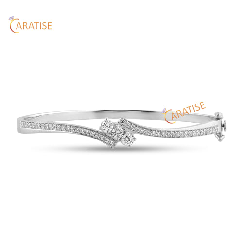 1.053 TDW Round Cut Moissanite Diamond Bangle Bracelet 925 Silver