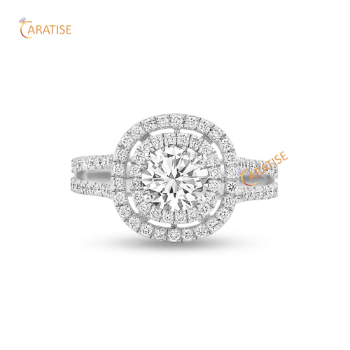 1.78 TDW Round Cut Moissanite Diamond Ring With Halo Pattern 925 Silver
