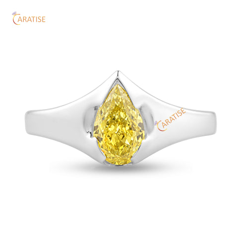 1.07 TDW Fancy Yellow Pear Cut Diamond Ring 925 Silver