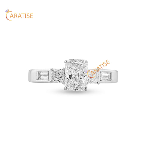 1.50 TDW Radiant, Princess & Baguette Cut Moissanite Diamond Engagement Ring 925 Silver