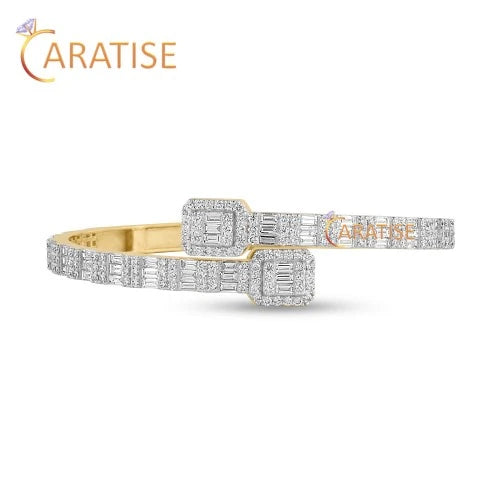 4.75 TDW Baguette And Round Cut Diamond Bangle Bracelet 925 Silver