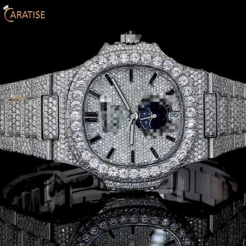 22.00 TDW Round Cut Diamond Watch | Luxury Wrist Diamond Watch | Moissanite Watch