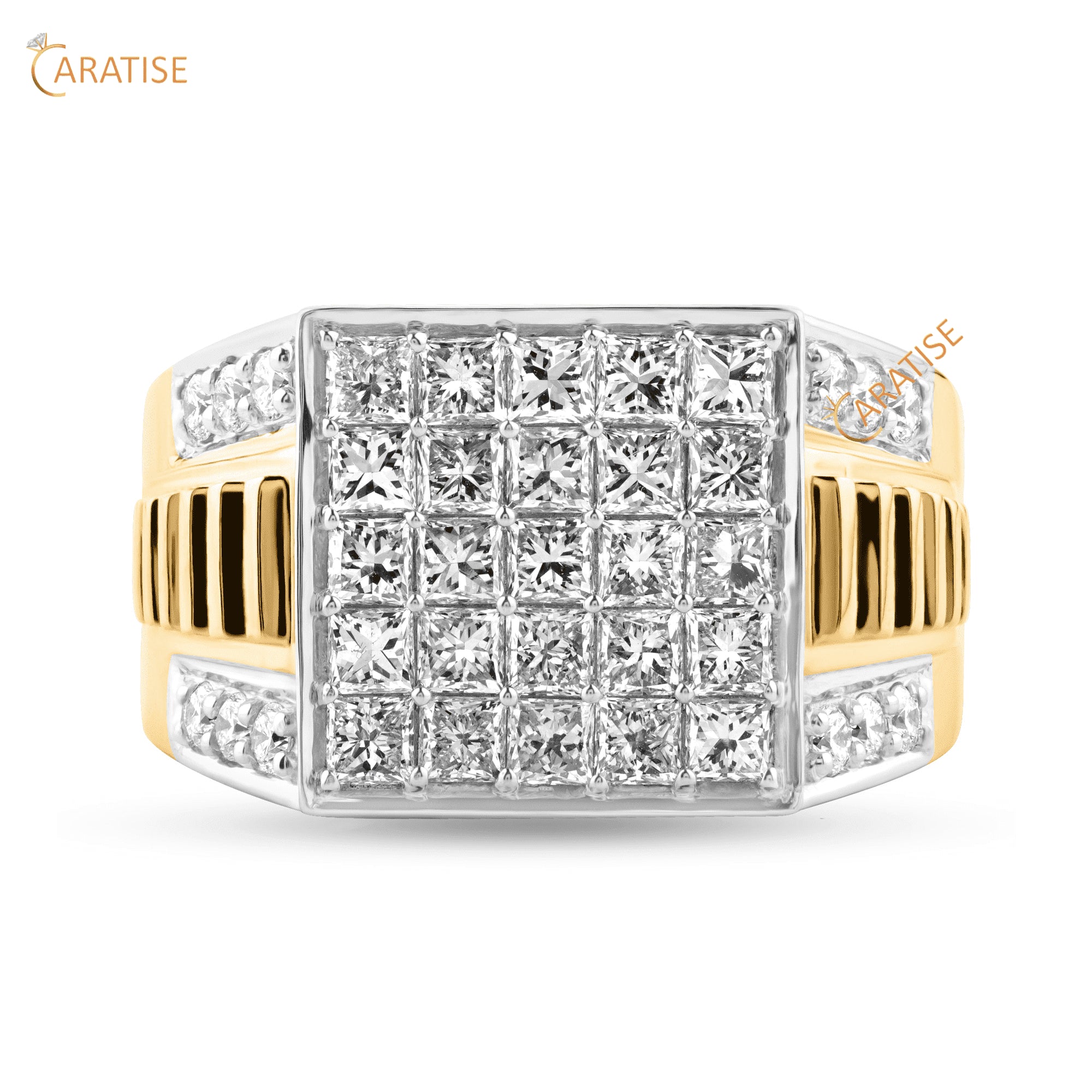 2.37 TDW Princess & Round Cut Diamond Engagement Ring 925 Silver