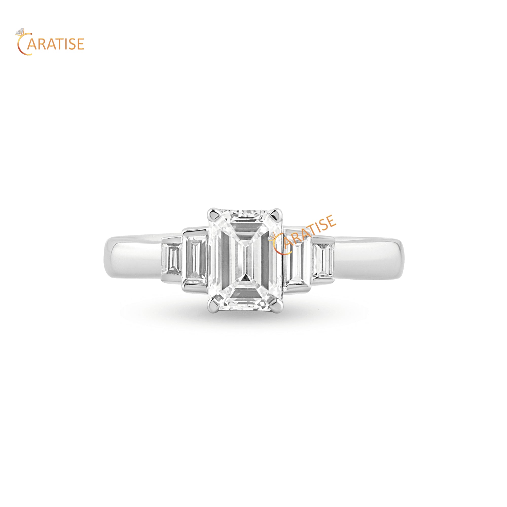 1.70 TDW Emerald & Baguette Diamond Engagement Ring 925 Silver