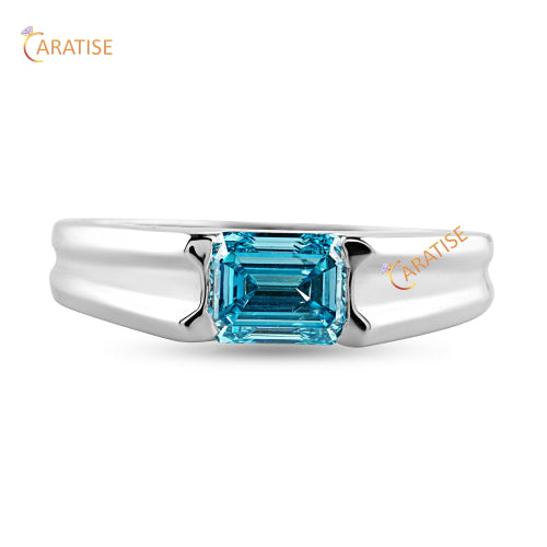 0.99 TDW F.B.Emerald Cut Diamond Band 925 Silver