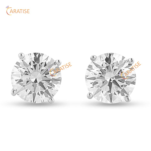 2.09 TDW  Round Cut Diamond Stud Earrings 925 Silver