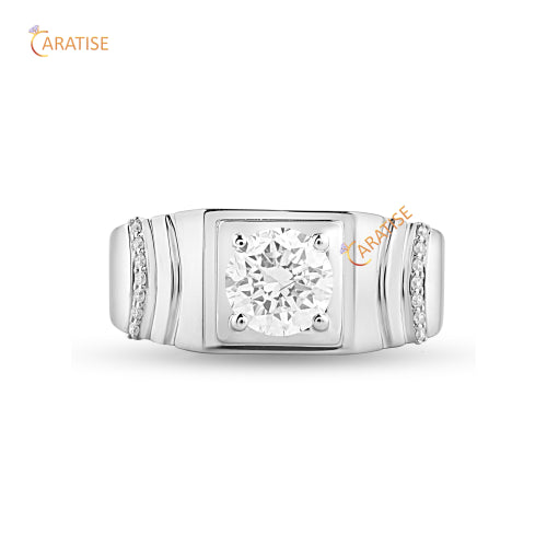 1.35 TDW Round Cut Men's Moissanite Diamond Ring 925 Silver