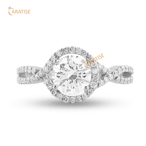 1.19 TDW Round Cut Moissanite Diamond Halo Ring 925 Silver