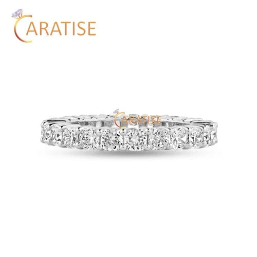 3.45 TDW Cushion Cut Diamond Eternity Band Ring 925 Silver