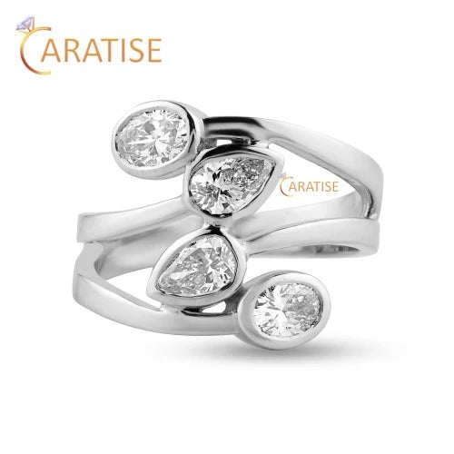 1.28 TDW Pear & Oval Cut Diamond Engagement Ring 925 Silver