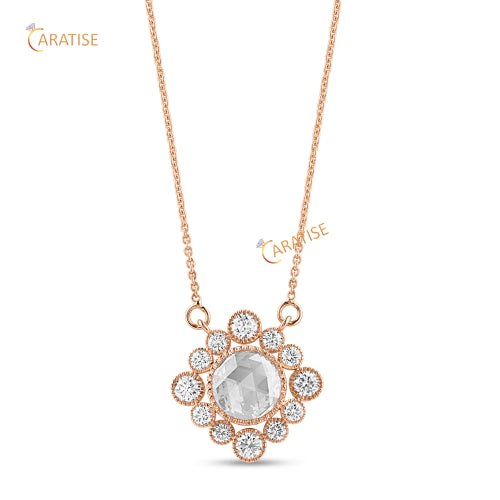 3.566 TDW Round & Rose Cut Diamond Custom Pendant With Chain 925 Silver