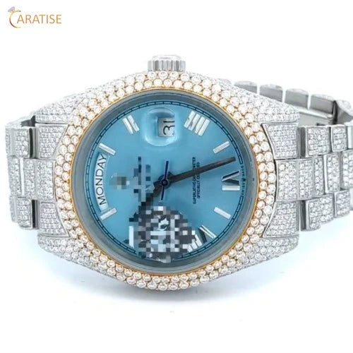 17.00 TDW Round Cut Diamond Watch | Stainless Steel | Moissanite Diamond Watch | Dazzling Watch For Him | EF-VS Color