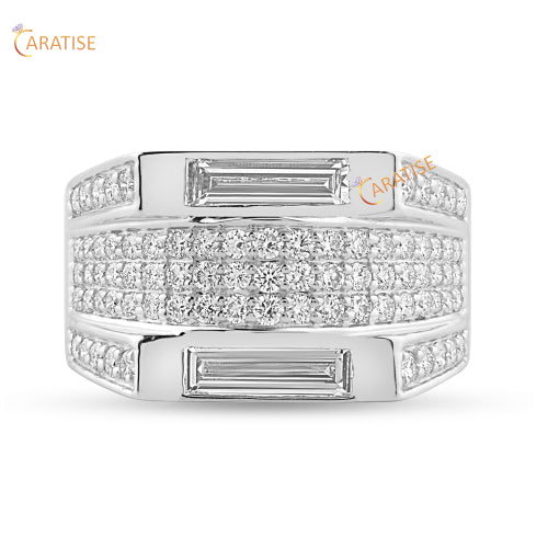 2.486 TDW Round & Baguette Moissanite Diamond Band Ring 925 Silver