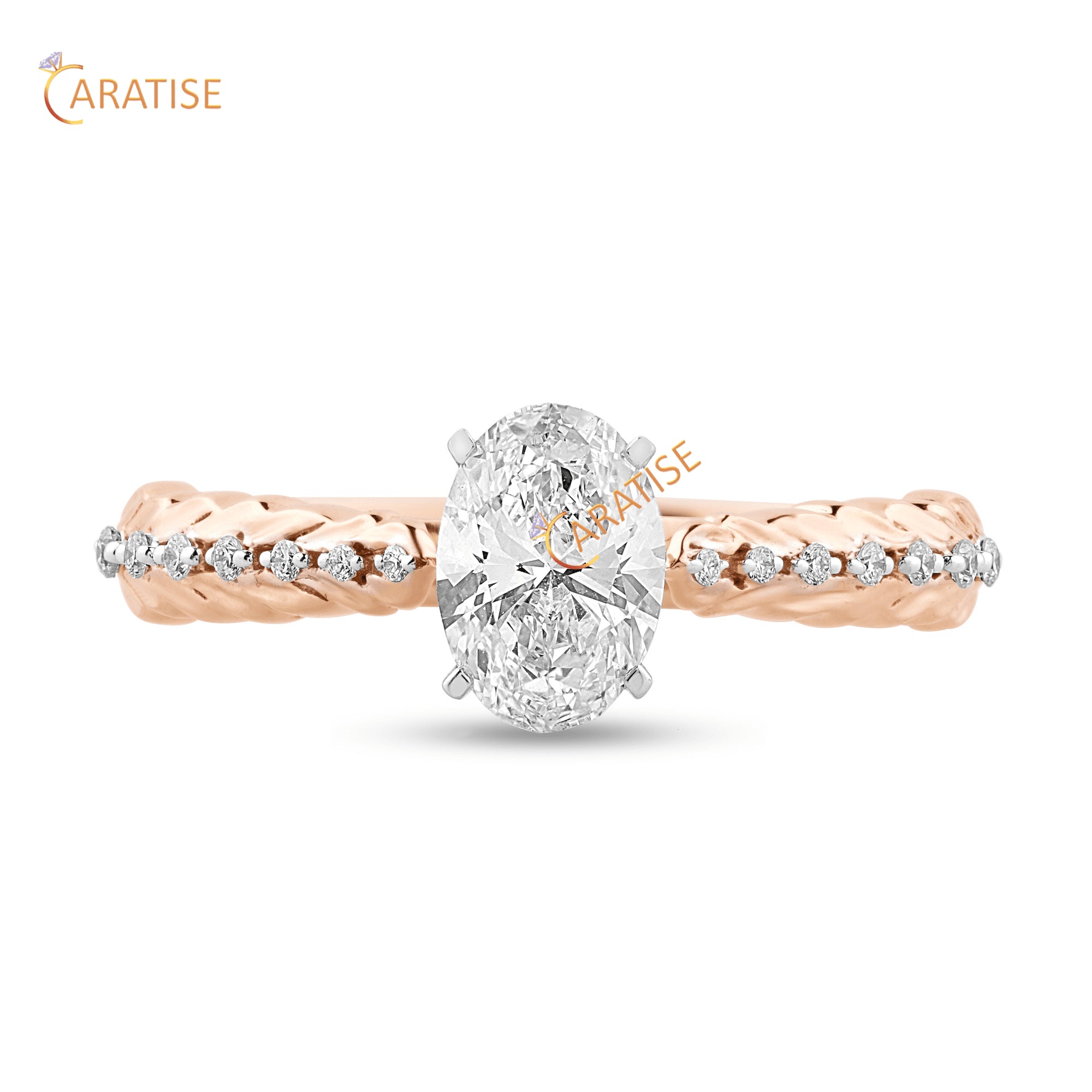 1.078 TDW Oval & Round Cut Diamond Engagment Ring 925 Silver