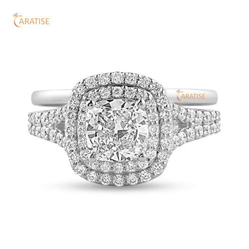1.79 TDW Cushion & Round Cut Moissanite Diamond Halo Ring 925 Silver