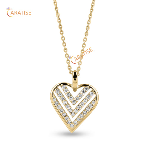 0.364 TDW Round Cut Diamond Heart Pendant With Chain 925 Silver