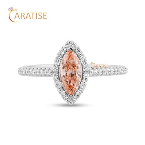 0.92 TDW F.P. Marquise & Round Diamond Ring 925 Silver