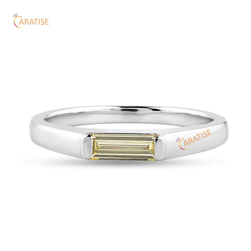 0.50 TDW F.Y Baguette Cut Diamond Solitraire Ring 925 Silver