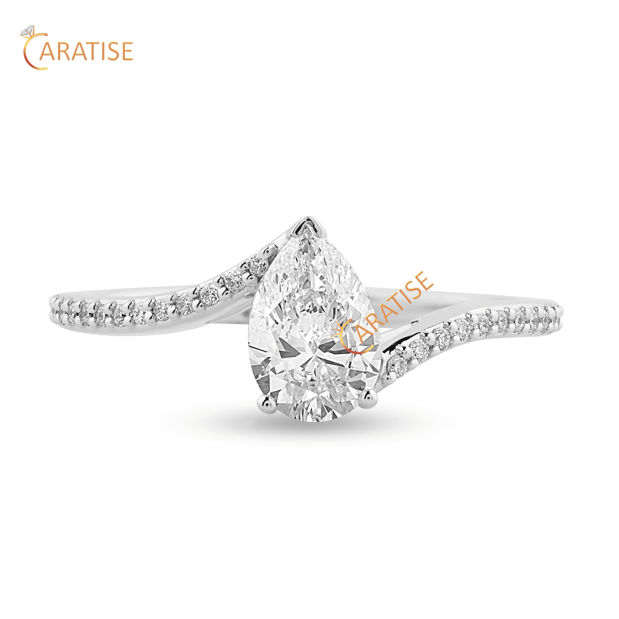 1.375 TDW Pear & Round Cut Diamond Engagement Ring 925 Silver