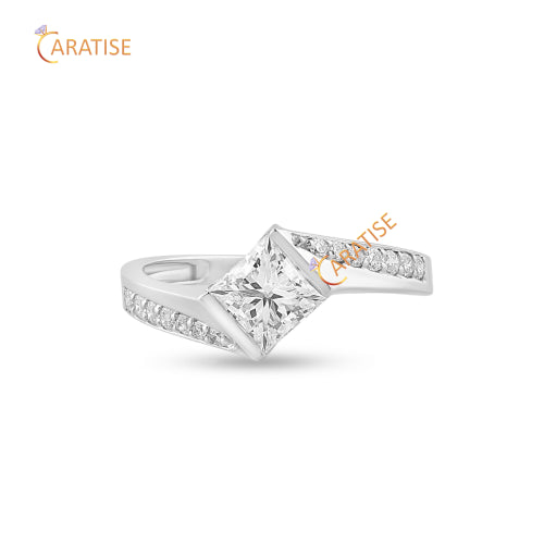 1.20 TDW Princess & Round Cut Moissanite Diamond Engagement Ring 925 Silver