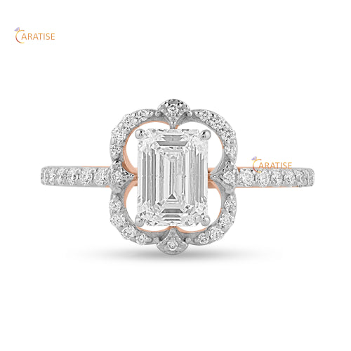 1.75 TDW Emerald & Round Cut Moissanite Diamond Halo Ring 925 Silver