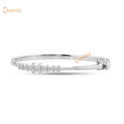 0.839 TDW Round Cut Diamond Bangle Bracelet 925 Silver