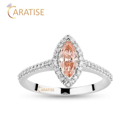 0.92 TDW F.P. Marquise & Round Diamond Ring 925 Silver