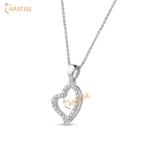 0.21 TDW Round Cut Heart Pendant With Chain 925 Silver