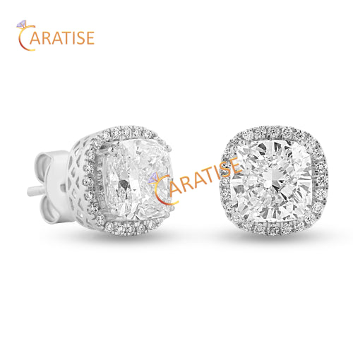 3.21 TDW Cushion & Round Cut Diamond Earrings 925 Silver