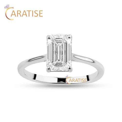 1.46 TDW Emerald Cut Diamond Solitaire Ring 925 Silver