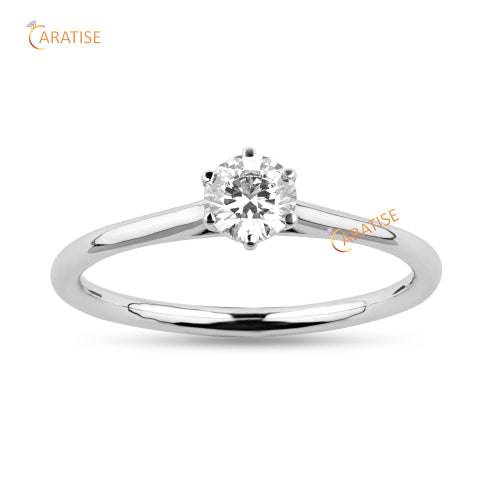 0.56 TDW Round Cut Diamond Solitaire Ring 925 Silver