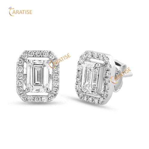 1.78 TDW Emerald And Round Cut Diamond Earring 925 Silver