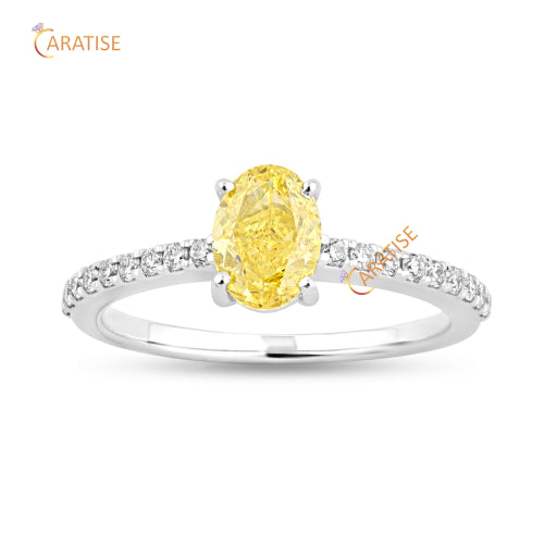 1.22 TDW Fancy Yellow Oval & Round Cut Moissanite Diamond Band Ring 925 Silver