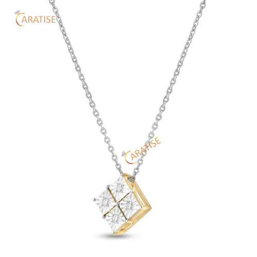 0.072 TDW Round Cut Diamond Custom Pendant With Chain 925 Silver