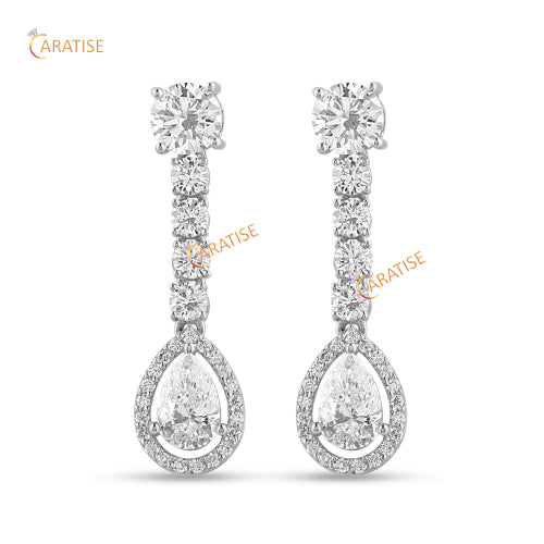 15.076 TDW Pear And Round Diamond Necklace 925 Silver