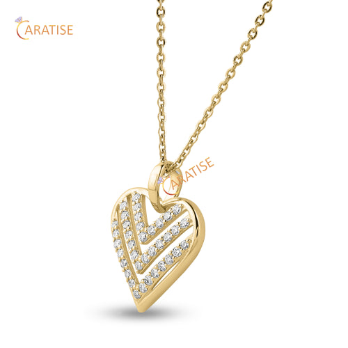 0.364 TDW Round Cut Diamond Heart Pendant With Chain 925 Silver